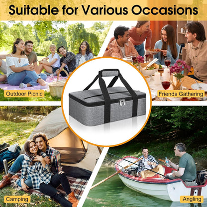 Skiennix Insulated Casserole Carrier - Portable Hot/Cold Food Tote for Potlucks | Fits 9" x 13" Dish - Grey