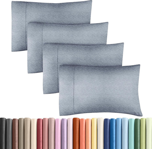 Skiennix Queen Pillow Cases Set of 4 | Ultra Soft Hotel Quality, Wrinkle Free, Fade Resistant - Heathered Blue