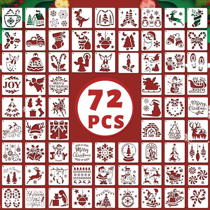 Skiennix 72 PCS Christmas Stencils - Reusable Holiday Painting Templates for Wood, Glass & Fabric Decor