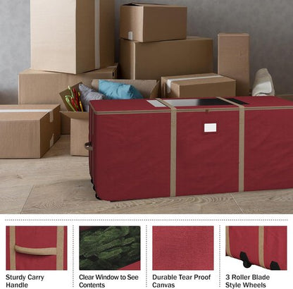Elf Stor Christmas Tree Storage Tote - Rolling Container for 9-Foot Faux Trees & Holiday Decor | Red