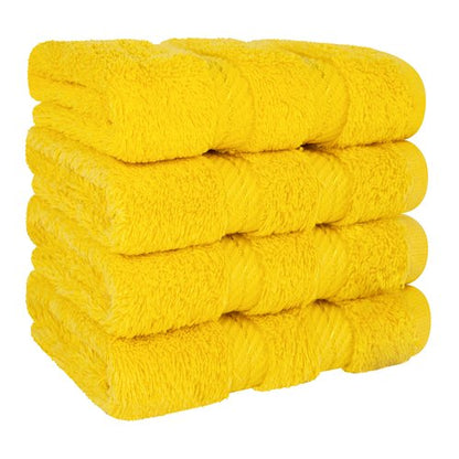 American Soft Linen Luxury Washcloths for Bathroom, 600 GSM 100% Cotton 4 Piece Turkish Wash Cloth Set, 13x13 in Soft Rags for Body and Face, Yellow Washcloths