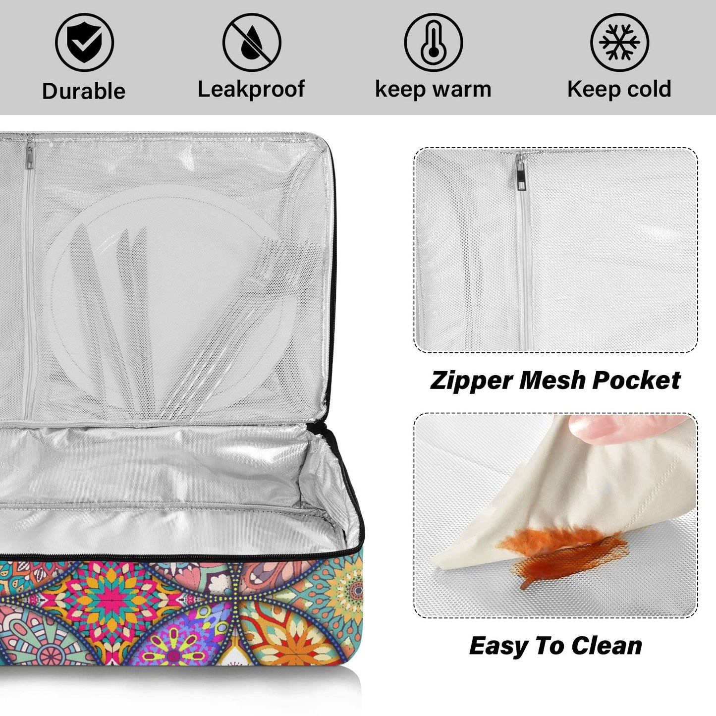 xigua Mandala Casserole Dish Carrier, Portable Leakproof Insulated Casserole Carrier for Hot or Cold Food, Travel, Party, Picnic