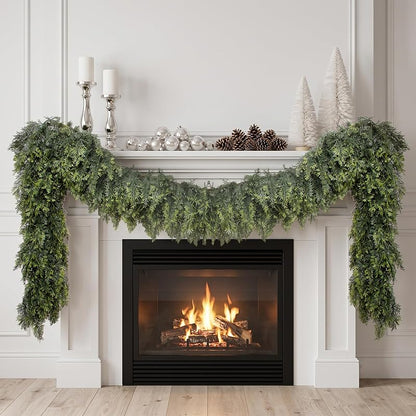 9 ft Dark Green Cedar Garland with Real-Touch PE - Hananona, Thick Ultra-Dense Christmas Decor