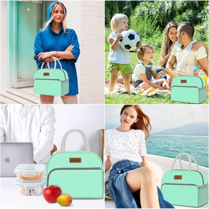 Coobiiya Lunch Bag Women, Lunch Box Lunch Bag for Women Adult Men, Small Leakproof Cute Lunch Tote Large Capacity Reusable Insulated Cooler Lunch Container for Work/Office/Picnic/Travel-Green