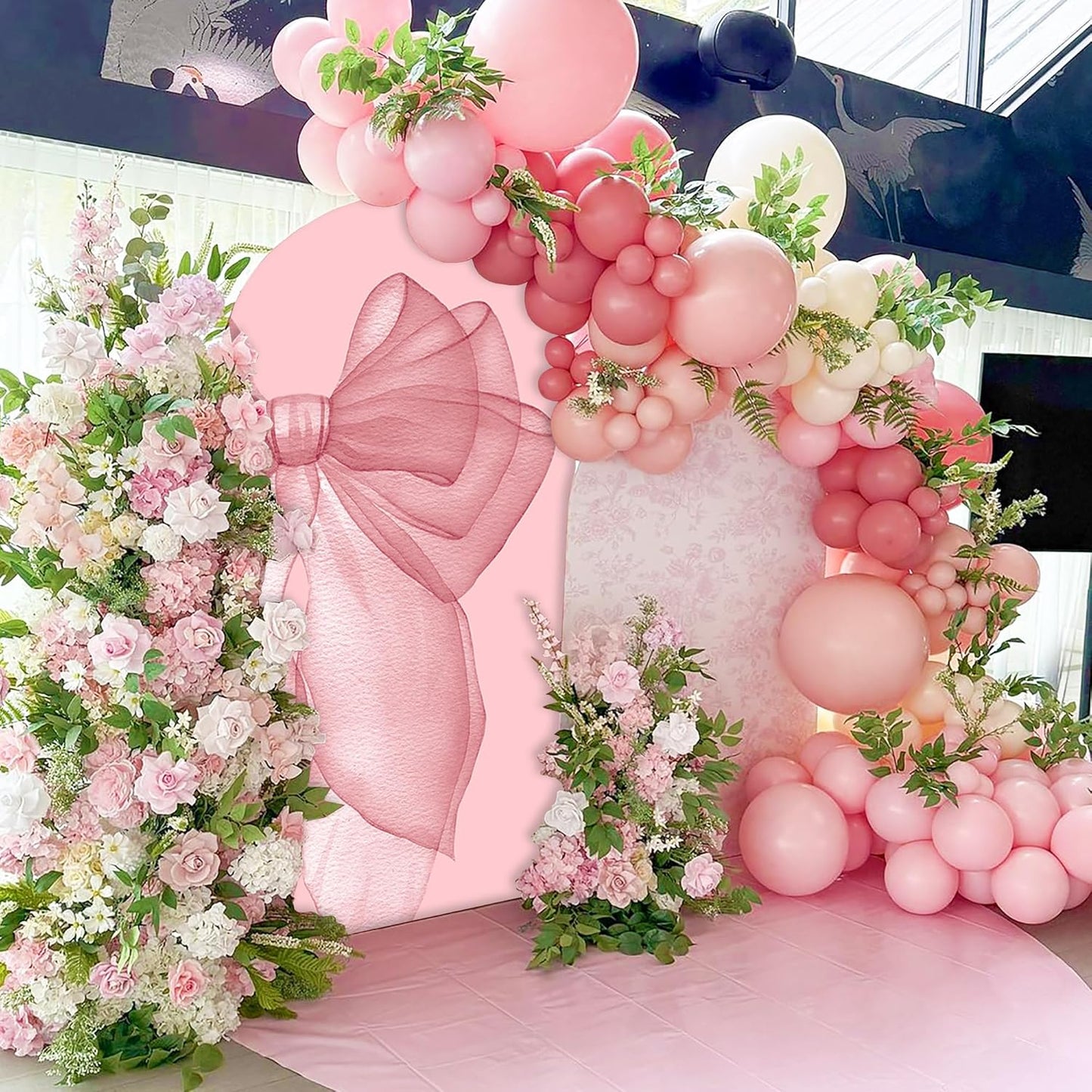 Sensfun Pink Bow Arch Backdrop - 2-Sided Pastel Pink Bowknot Cover for Birthday & Wedding Decor | 2.6x6ft