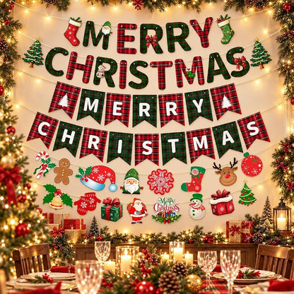 Christmas Banner 32pcs Red Green Merry Christmas Party Decor