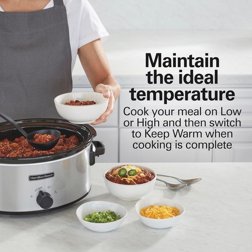 Hamilton Beach 6-Quart Slow Cooker - 3 Cooking Settings, Dishwasher-Safe Stoneware & Glass Lid