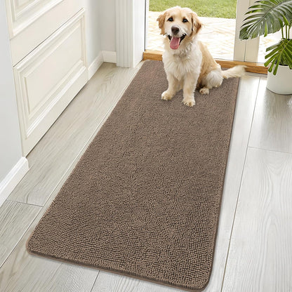 OLANLY Dog Door Mat - Absorbent Non-Slip Chenille Mat for Muddy Paws | 70x32 Inches, Tan Color