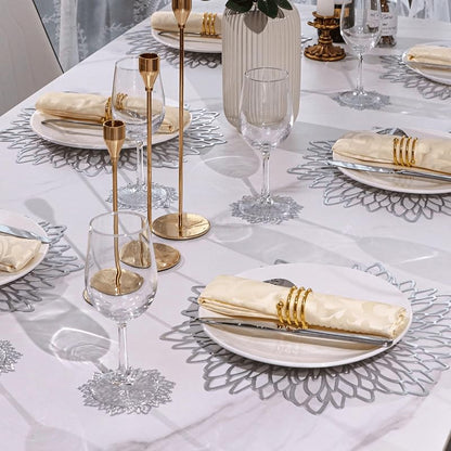 6 Pack Silver Placemats - 15" Round Glitter Vinyl Table Mats for Winter Holidays