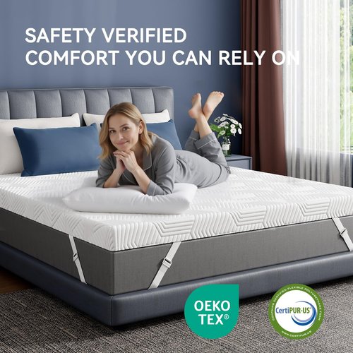 ELEMUSE 3 Inch Gel Memory Foam Mattress Topper Queen Size Pressure-Relieving Mattress Topper for Back Pain,Non-Slip Design with Removable & Washable Cover, CertiPUR-US