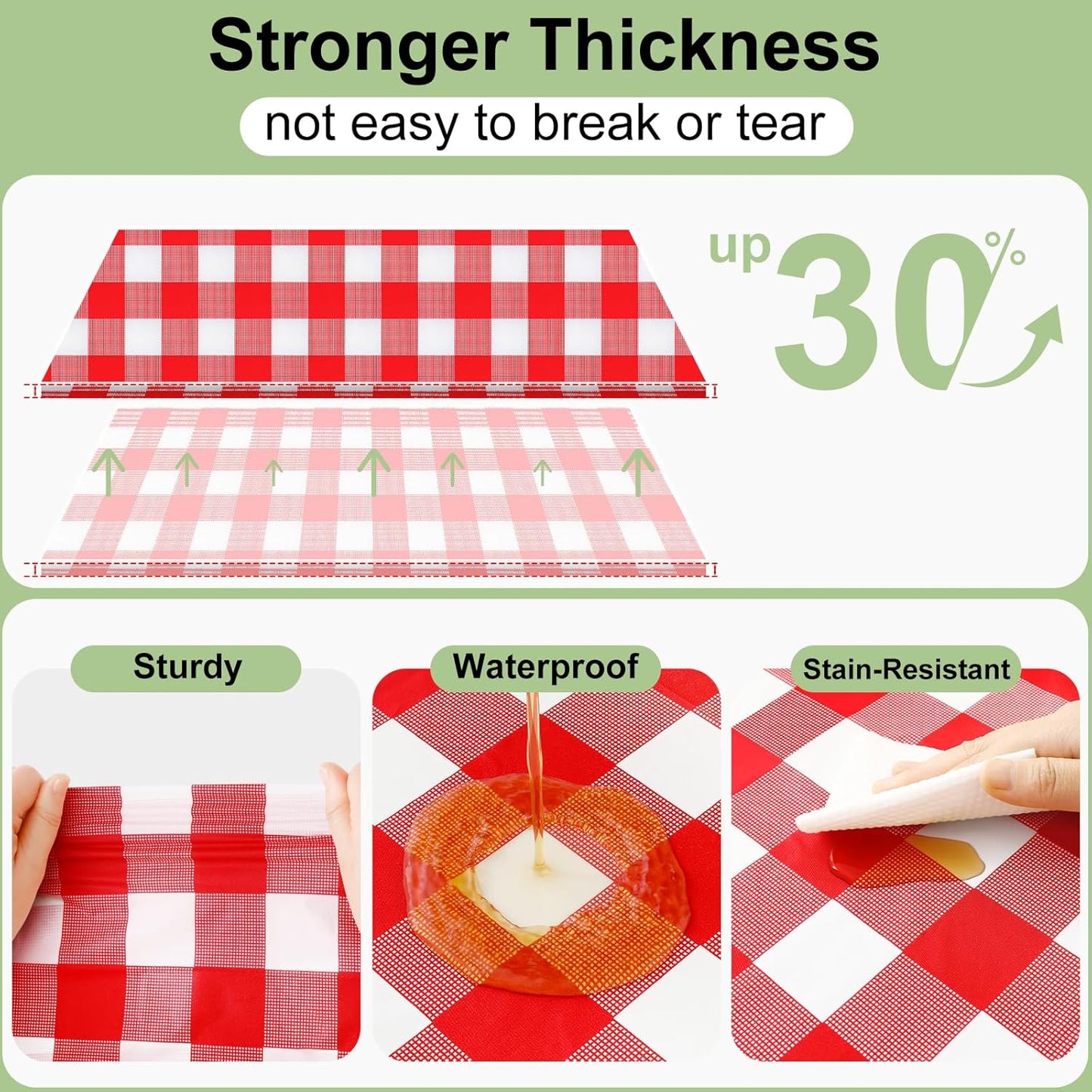 Smiry Disposable Tablecloths - 3 Pack Red Gingham Waterproof Rectangle Covers | 54" x 108" for Parties & Picnics
