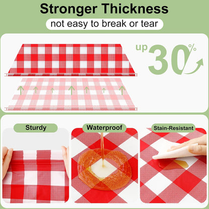 Smiry Disposable Tablecloths - 3 Pack Red Gingham Waterproof Rectangle Covers | 54" x 108" for Parties & Picnics