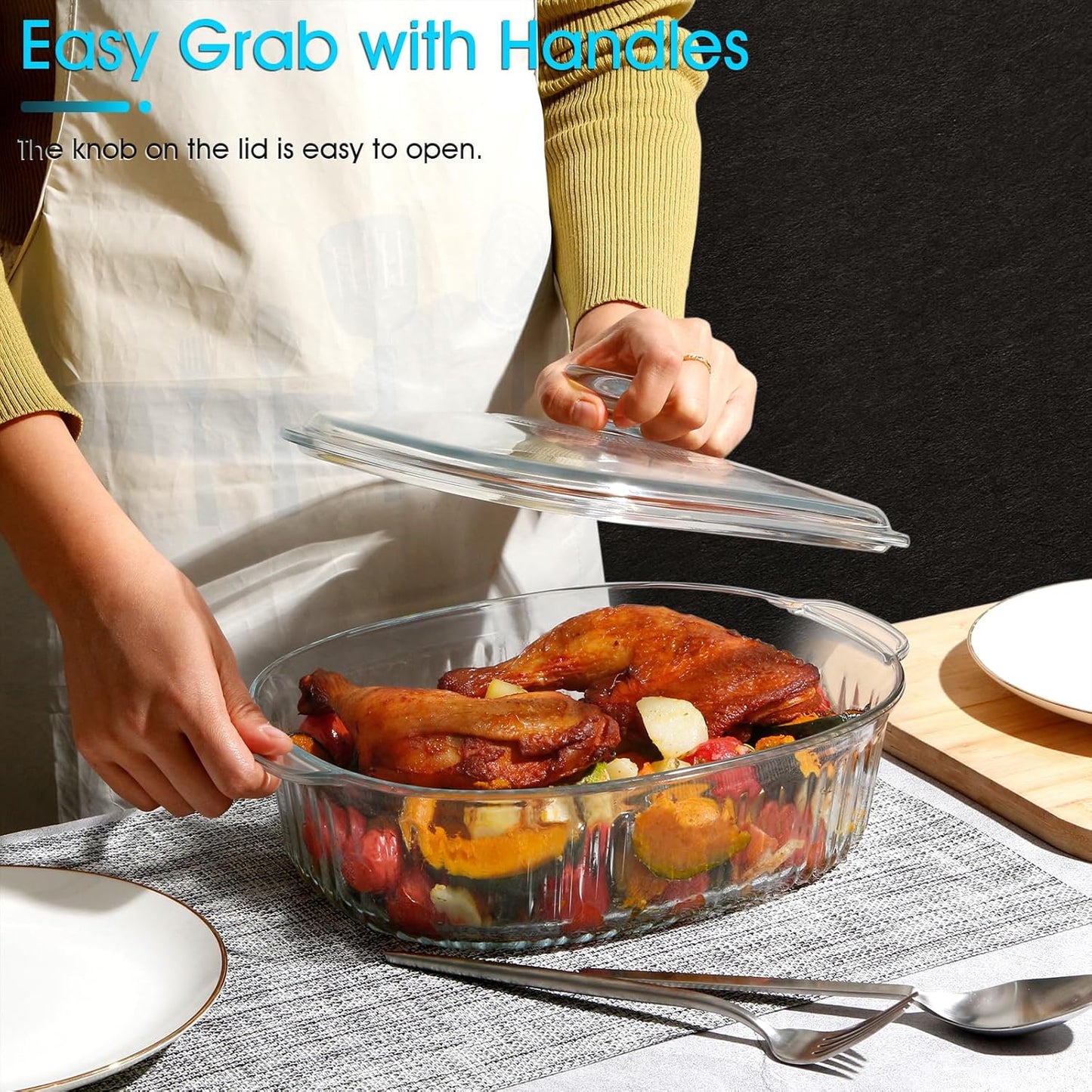 NUTRIUPS Glass Casserole Dish - Borosilicate Glass with Lid for Oven Baking | 3QT Size