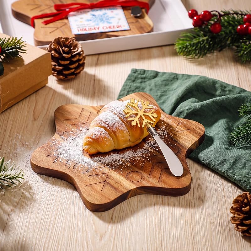 Christmas Snowflake Cutting Board & Spreader Gift Set (6 Sets) — Acacia Wood