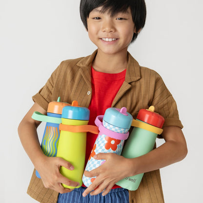 S'well Kids Traveler - 16oz Stainless Steel Bottle with Flip Straw Lid | Pink Petal, Insulated & BPA Free