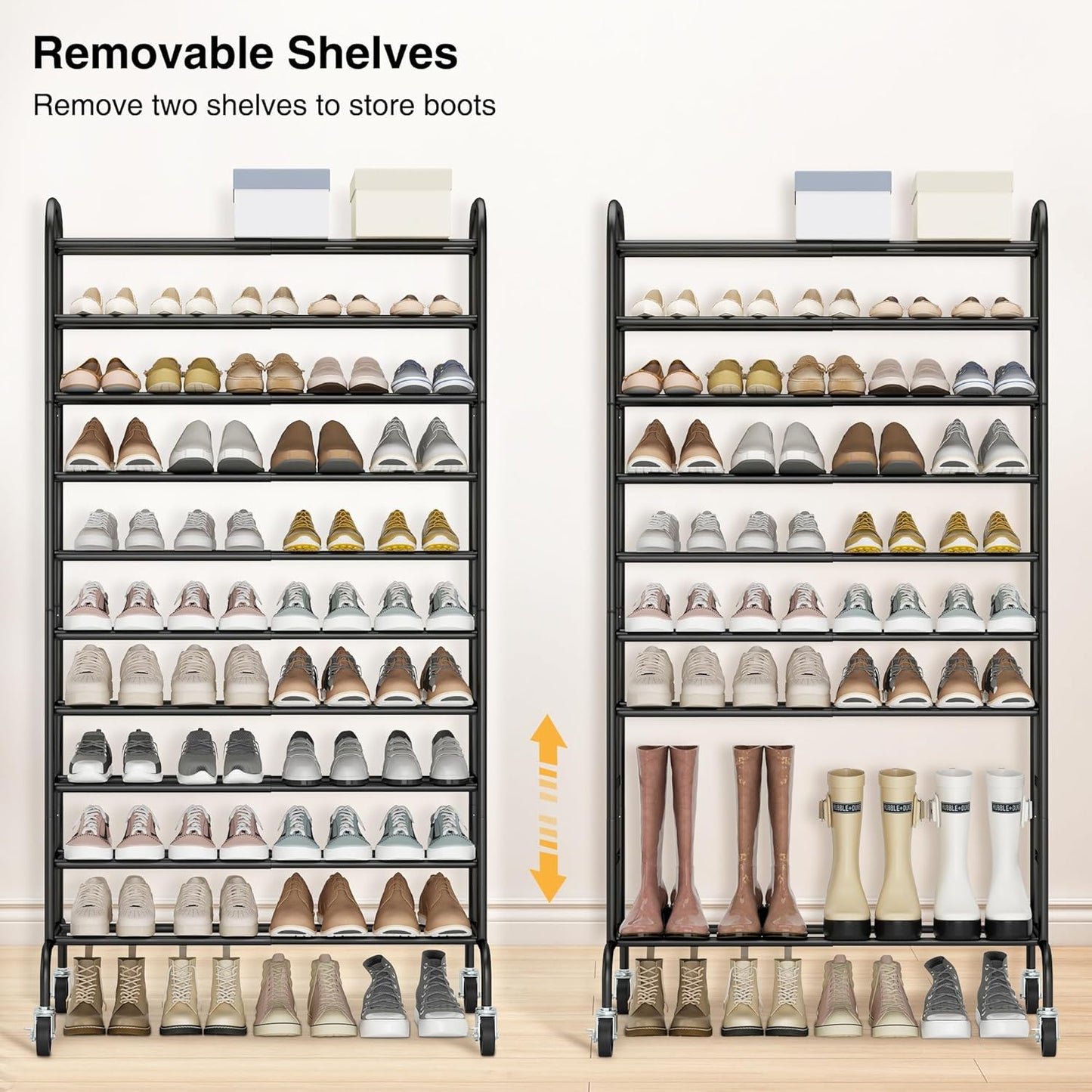 STO STO Expandable Shoe Rack - 10-Tier Metal Organizer for Up to 44 Pairs | Adjustable & Free Standing, Black