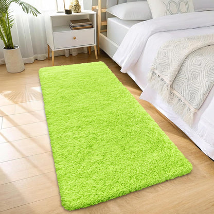 OLANLY Soft Fluffy Shaggy Runner Rugs - Machine Washable Indoor Carpet for Hallway & Bedroom | Lime Green