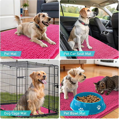 OLANLY Dog Door Mat - Absorbent Non-Slip Washable Mud Mat for Dogs | 44x24, Hot Pink, Quick Dry Chenille