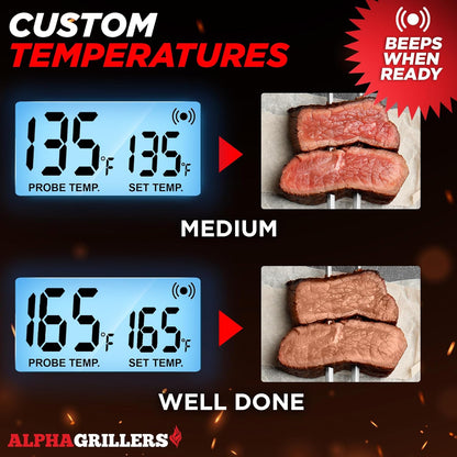 Alpha Grillers Digital Meat Thermometer - Accurate Cooking & Grilling Tool with 7 Preset Alerts | Stainless Steel Probe