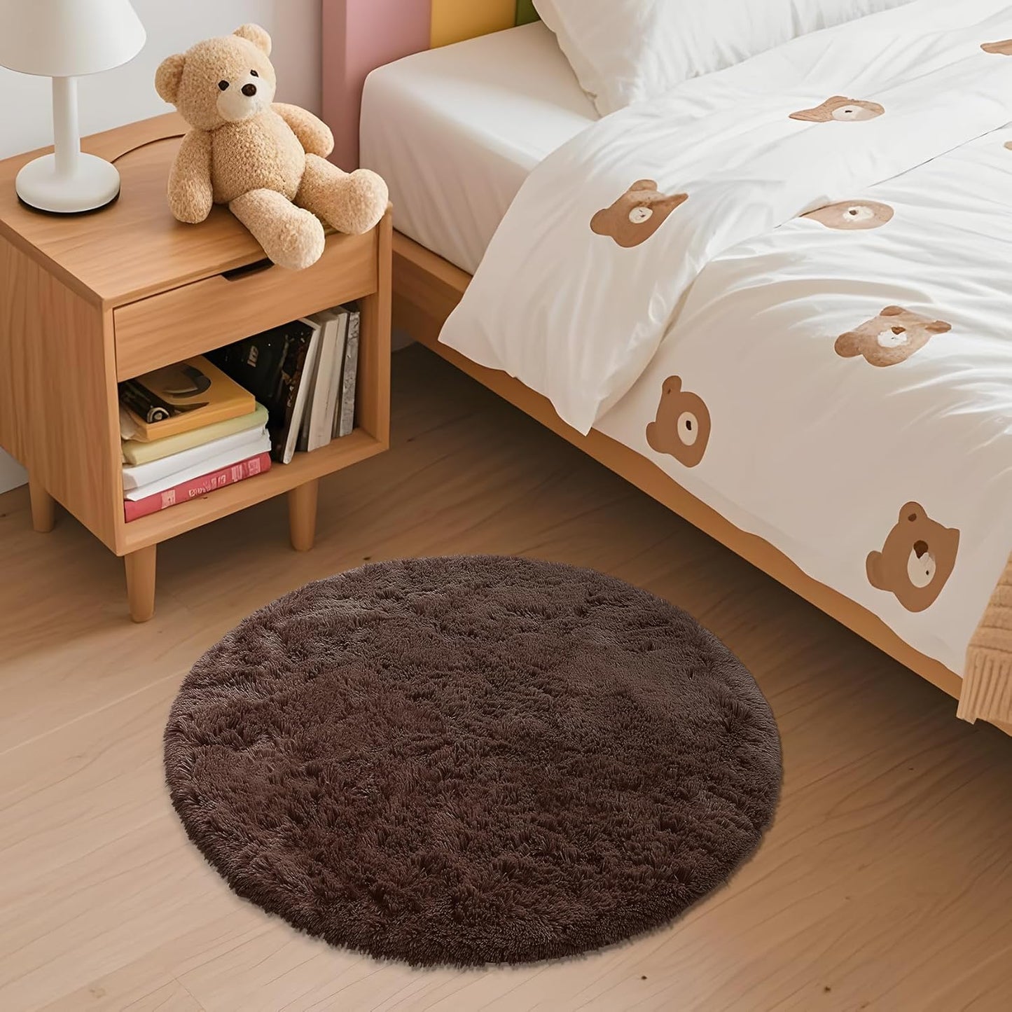 OLANLY Round Coffee Area Rug - Soft, Fluffy, Machine Washable 2 ft Circle Carpet for Bedroom & Living Room Decor