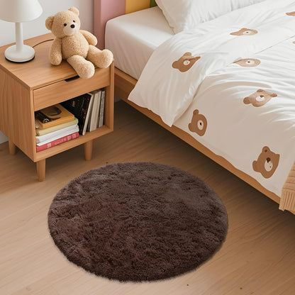OLANLY Round Coffee Area Rug - Soft, Fluffy, Machine Washable 2 ft Circle Carpet for Bedroom & Living Room Decor