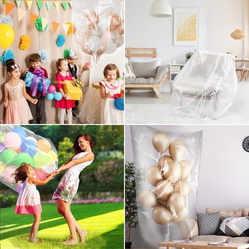 Xsourcer Large Balloon Storage Bags, 98 x 59 Inch Balloon Bags for Transport, Pack of 6, Clear Giant Plastic Bags for Balloon Carrying for Baby Shower Wedding Birthday Valentine's Celebration Decor