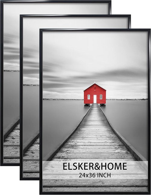 ELSKER&HOME 24x36 Black Poster Frame - 3 Pack, Sturdy & Scratch-Proof for Horizontal/Vertical Mounting