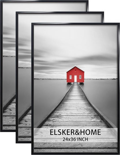 ELSKER&HOME 24x36 Black Poster Frame - 3 Pack, Sturdy & Scratch-Proof for Horizontal/Vertical Mounting