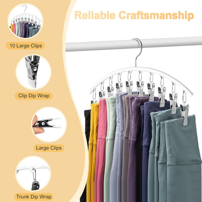 Skiennix Legging Organizer - Metal Yoga Pants Hangers 4 Pack with 10 Clips | Space-Saving Black & White Design