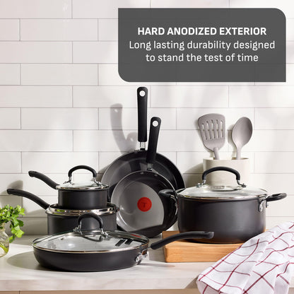T-Fal Ultimate Hard Anodized 12-Piece Ceramic Nonstick Cookware Set, Oven Safe Up to 400°F, Ceramic Pots and Pans Set, Frying Pans, Saucepan, Stockpot, Cooking Utensils, Stone