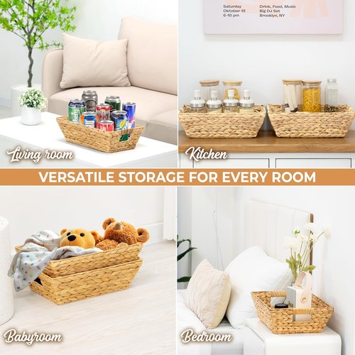 M4DECOR Snack Baskets Set of 3 - Wicker Organizer with Handles for Office | Medium Size