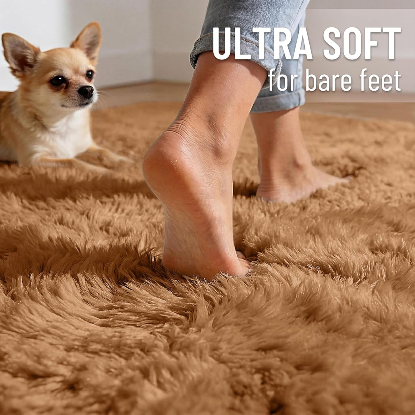 OLANLY Area Rugs - Soft Fluffy Shaggy Indoor Carpet for Living Room & Bedroom | 4x5.9 ft Khaki