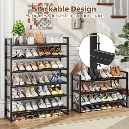 Simple Trending 3-Tier Expandable Shoe Rack, Adjustable & Stackable Shoe Organizer, Metal Mesh Free Standing Shoe Shelf Storage for Closet Entryway Doorway, Black