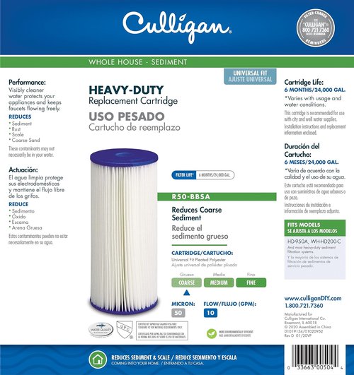 Culligan R50-BBSA Whole House Water Filter Replacement - Premium 50 Micron 10”x4.5” Cartridge for Home Systems