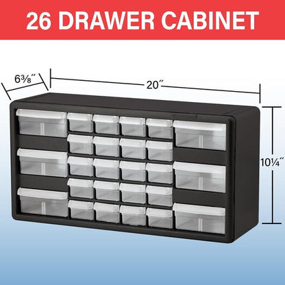 Akro-Mils 26-Drawer Storage Cabinet - Versatile Organizer for Garage, Beads, Makeup | 20" W x 6" D x 10" H - Black