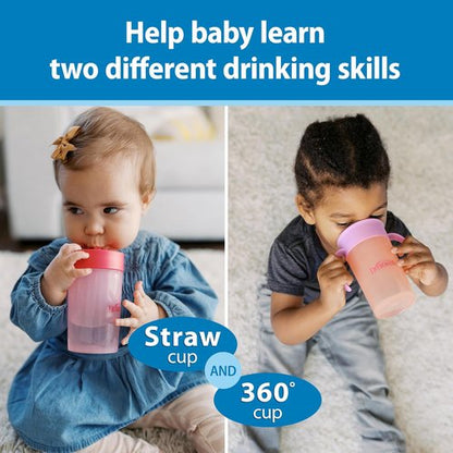 Dr. Brown's 360 Convertible Toddler Training Cup Set - Interchangeable Silicone Straw, Pink Coral, 10 oz, BPA-Free, 2-Pack