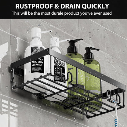 Moforoco Shower Caddy Organizer - Self-Adhesive Black Bathroom Shelf for Home & RV Storage