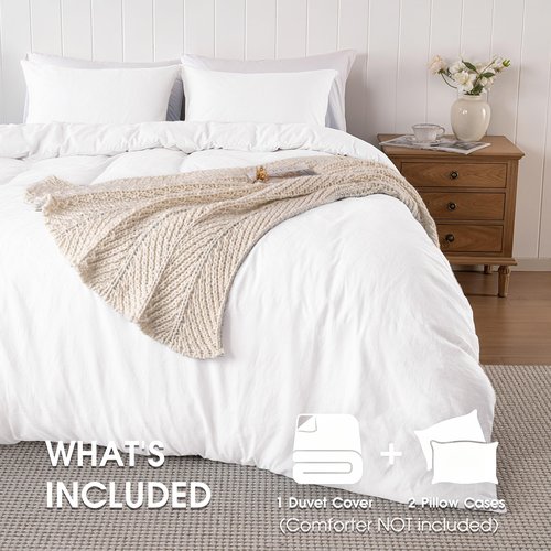 White Super Soft Duvet Cover Set Queen Size, 3 Pieces Pre-washed Microfiber Cotton-Like Comforter Cover Bedding Set with Button Closure, Includes 1 Duvet cover & 2 Pillow Cases, No Comforter