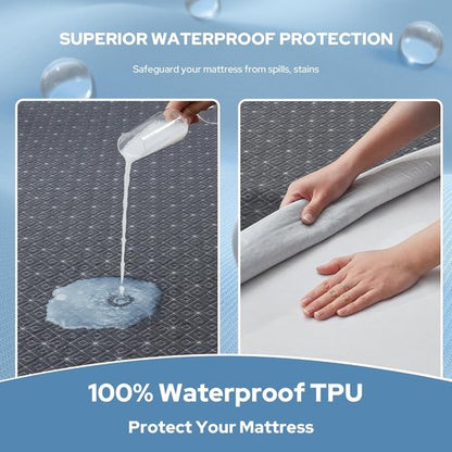 BEDLORE Twin Mattress Protector - Waterproof Noiseless Cover with Stretchable Pockets | Soft, Breathable, Machine Washable (Dark Gray)