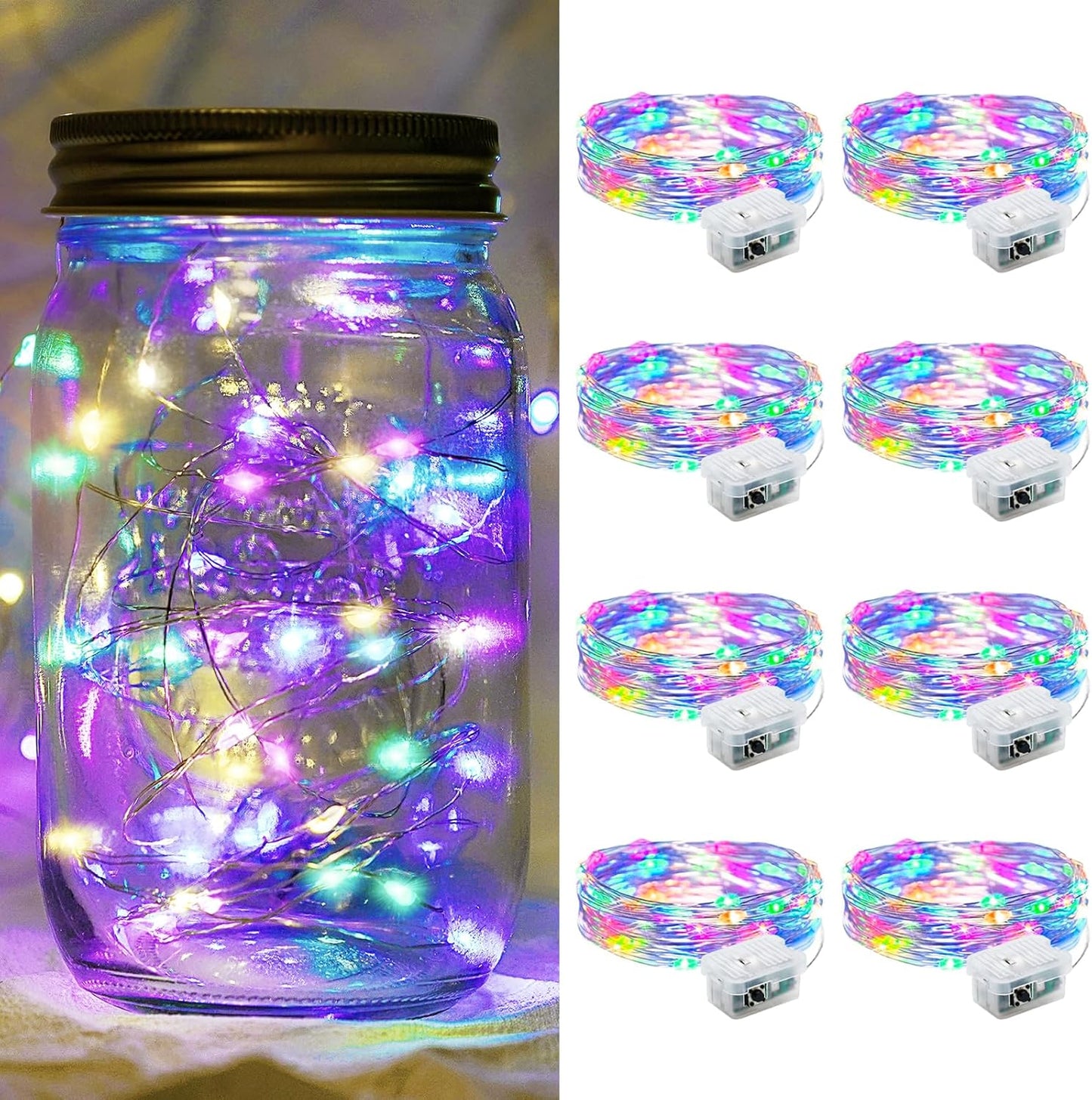 Skiennix 20 LED Fairy String Lights - 7Ft Waterproof Twinkle Lights for Parties & Weddings | Rainbow Pastel 8 Pack