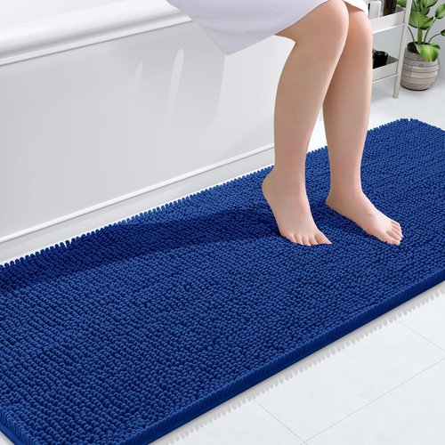 OLANLY Bathroom Rugs 70x24, Extra Soft Absorbent Chenille Bath Rugs, Rubber Backing Quick Dry, Machine Washable Bath Mats for Bathroom Floor, Tub and Shower, Home Decor Accessories, Royal Blue