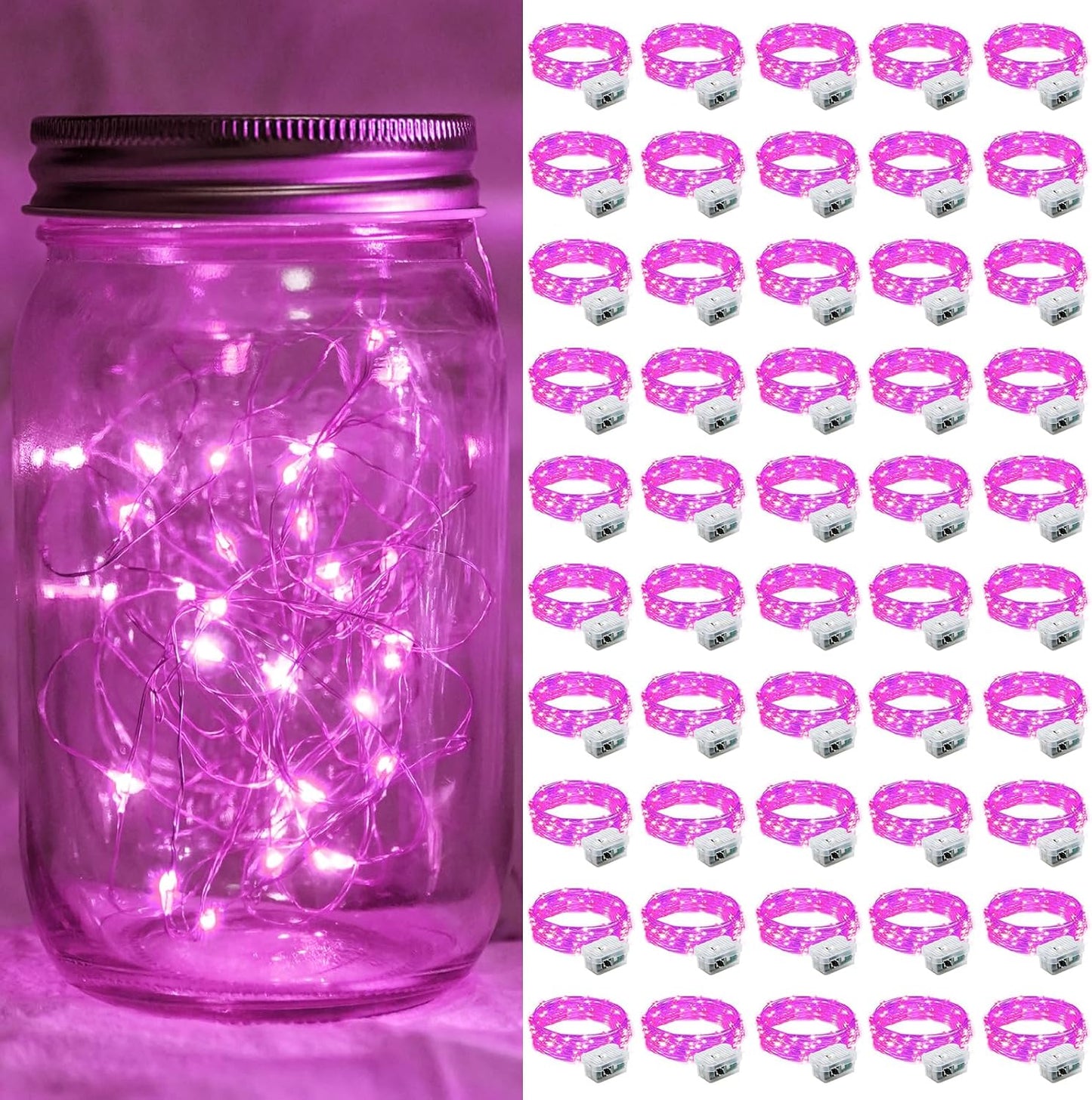 Skiennix 50 Pack Pink Fairy Lights - 7Ft LED Twinkle String Lights | Battery Operated & Waterproof for Weddings & Parties