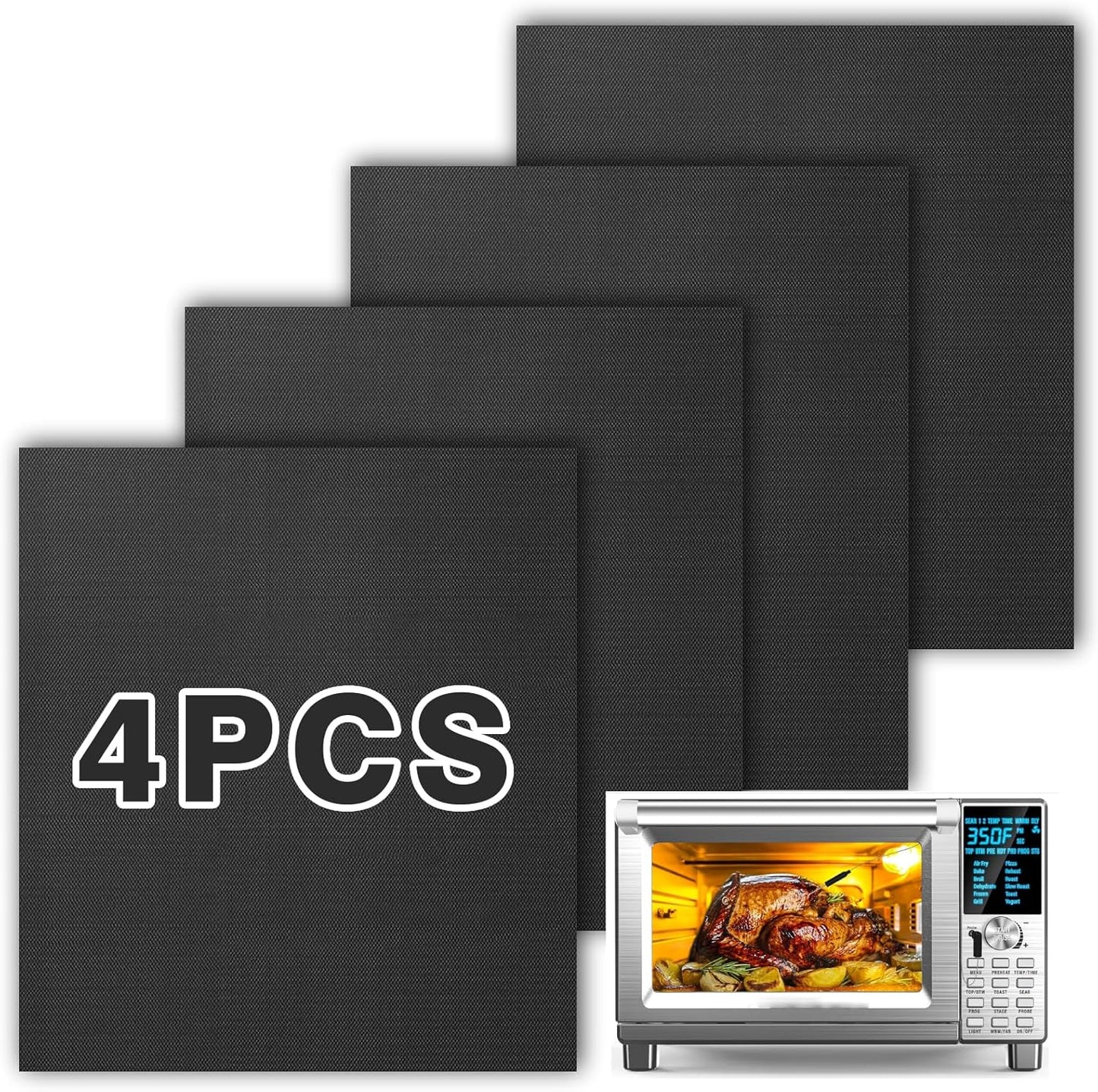 Nuwave Air Fryer Liners - Reusable Baking Mats for 30-QT XL Capacity Toaster Oven | 4 Pack