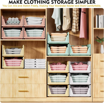 SNSLXH Stackable Closet Organizer Box - Multifunctional Foldable Storage Basket for Bathroom & Laundry, Green | 5 Pack