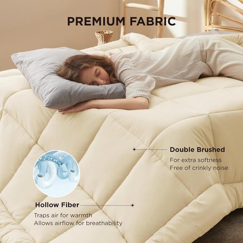Bedsure Comforter Duvet Insert - All-Season Twin XL Quilted Down Alternative Bedding, Cream 92 x 68 Inches