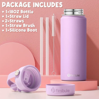 Fimibuke Kids Insulated Water Bottle - 18oz BPA-Free Stainless Steel Tumbler with Straw | Leak-Proof Cotton Candy Design