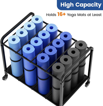 Skiennix Yoga Mat Storage Rack - Floor-Standing Metal Cart with Wheels for Gym & Home Use