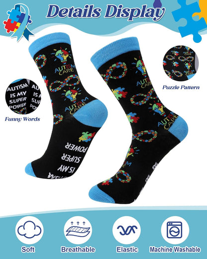 Skiennix Autism Awareness Socks - 12 Pairs Colorful Graphic Designs for Men & Women | Perfect Gift