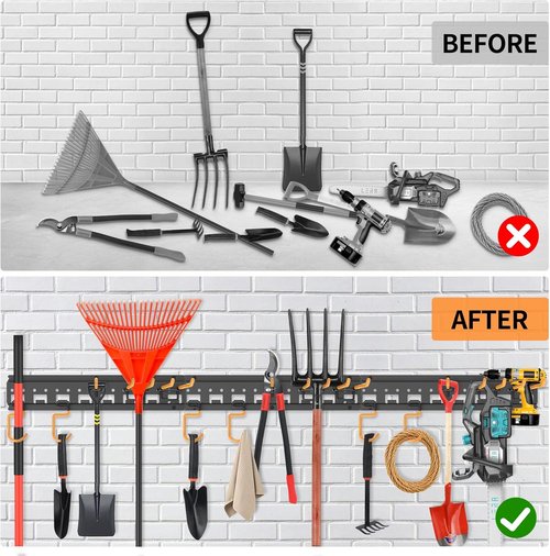 Garden Tool Organizer Wall Mount | Adjustable Pegboard Hooks for Garage Storage - Holds Up to 550lbs, Black