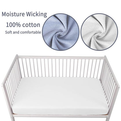 GUNTAIL Crib Sheets for Boys Girls,100% Cotton Fitted Crib Sheet 2 Pack for Standard Crib and Toddler Mattress, Super Soft Breathable Baby Sheet 28x52x8in (White & Gray)